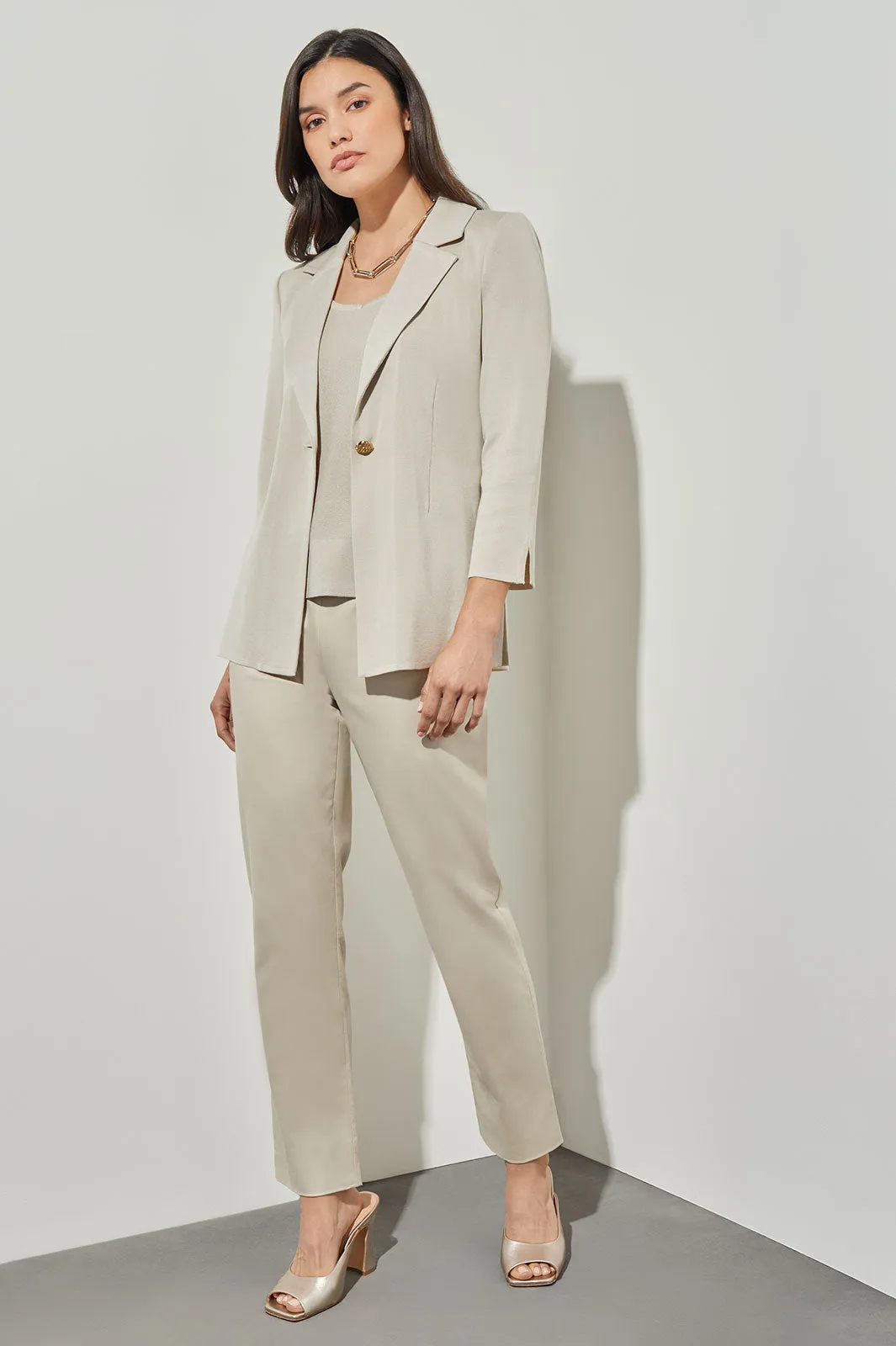 Plus Size Single-Button Jacket - Lapel Collar Knit