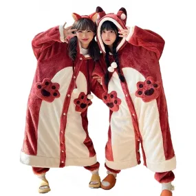 Plush Fleece Nightgown for Women – Winter Warm Casual Hooded Nightdress, Cute Anime Fox Cosplay Suit, Flannel Pajamas for Girls