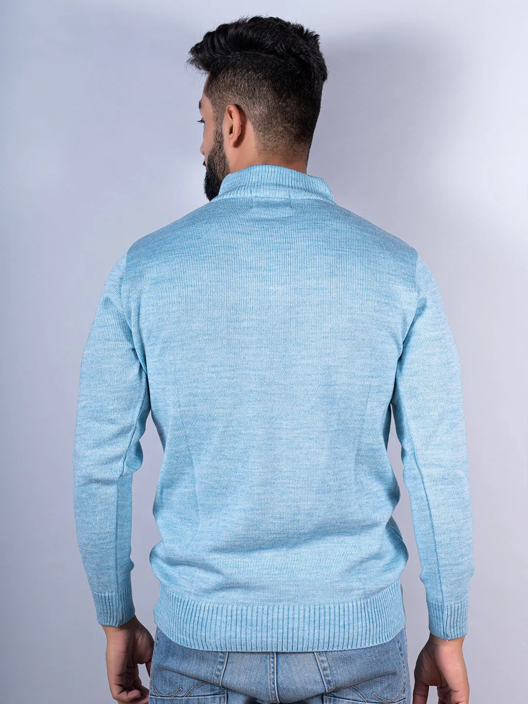 Powder Blue Color Classic Zipper Sweater