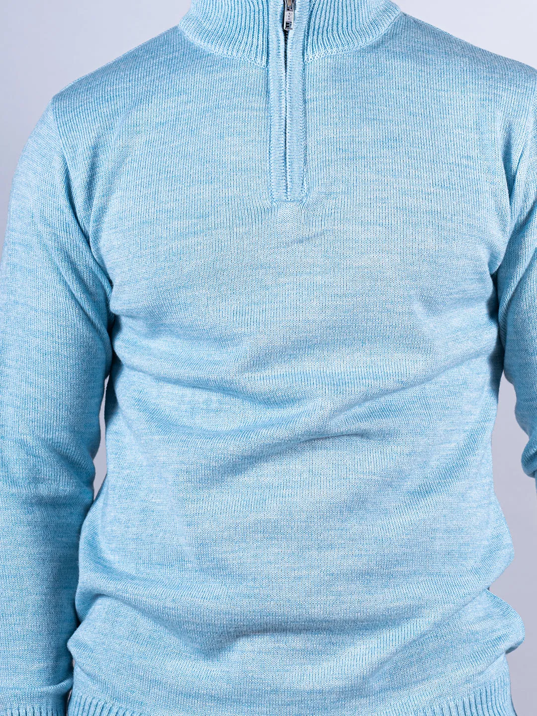 Powder Blue Color Classic Zipper Sweater