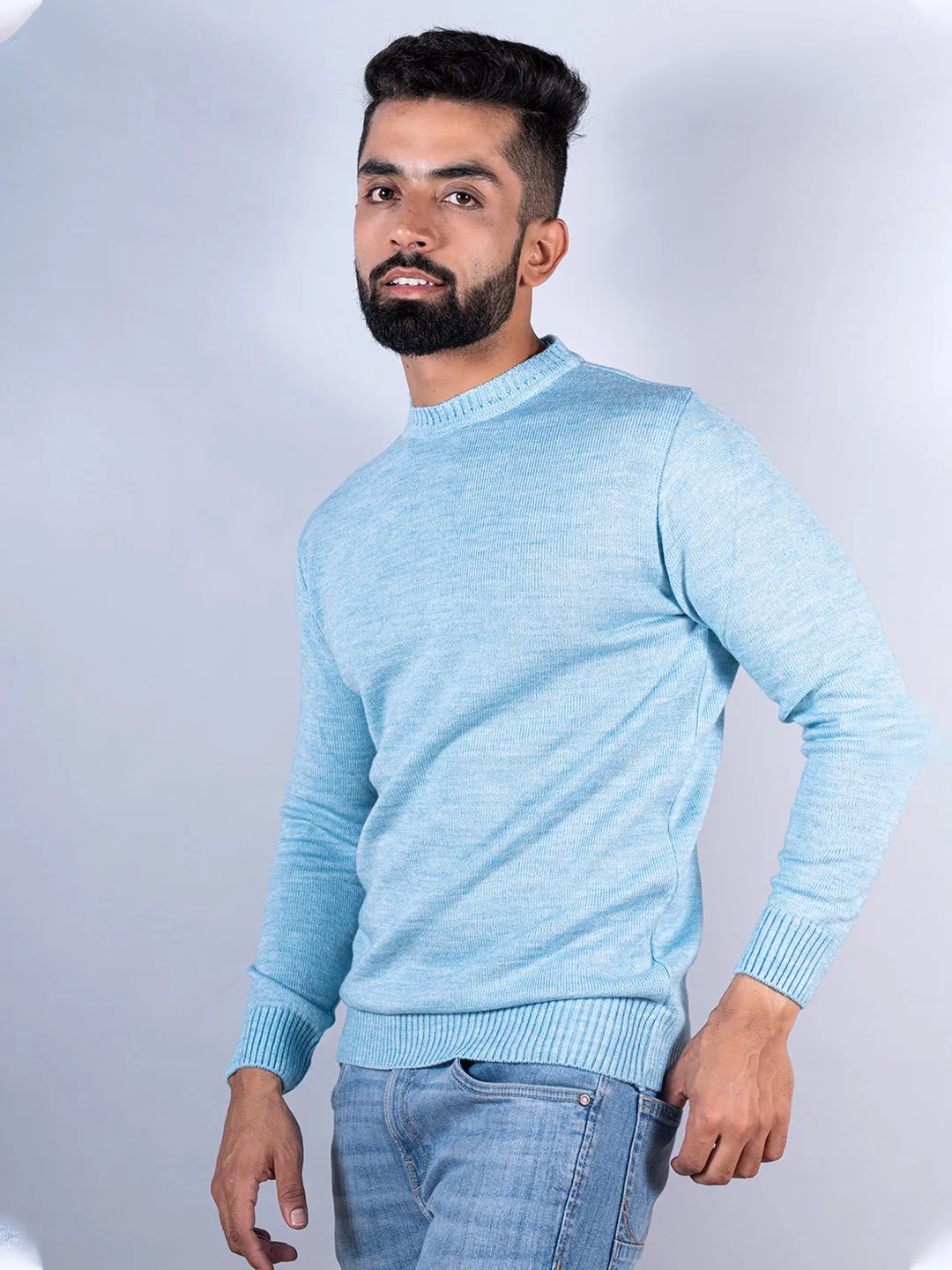 Powder Blue Color Crew Neck Sweater