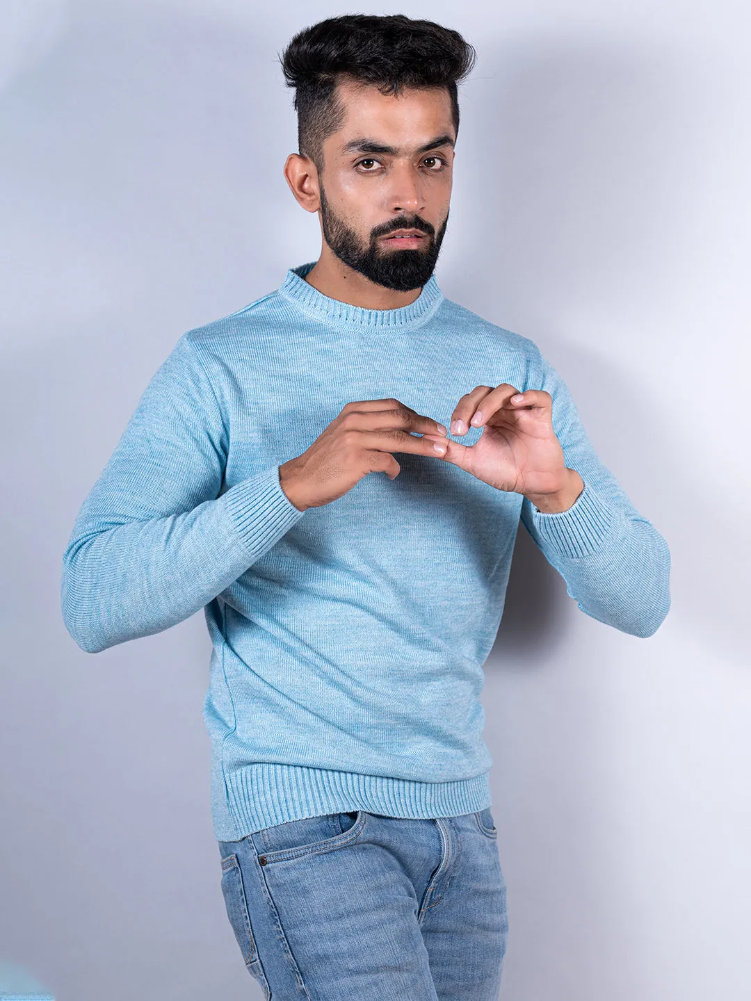 Powder Blue Color Crew Neck Sweater