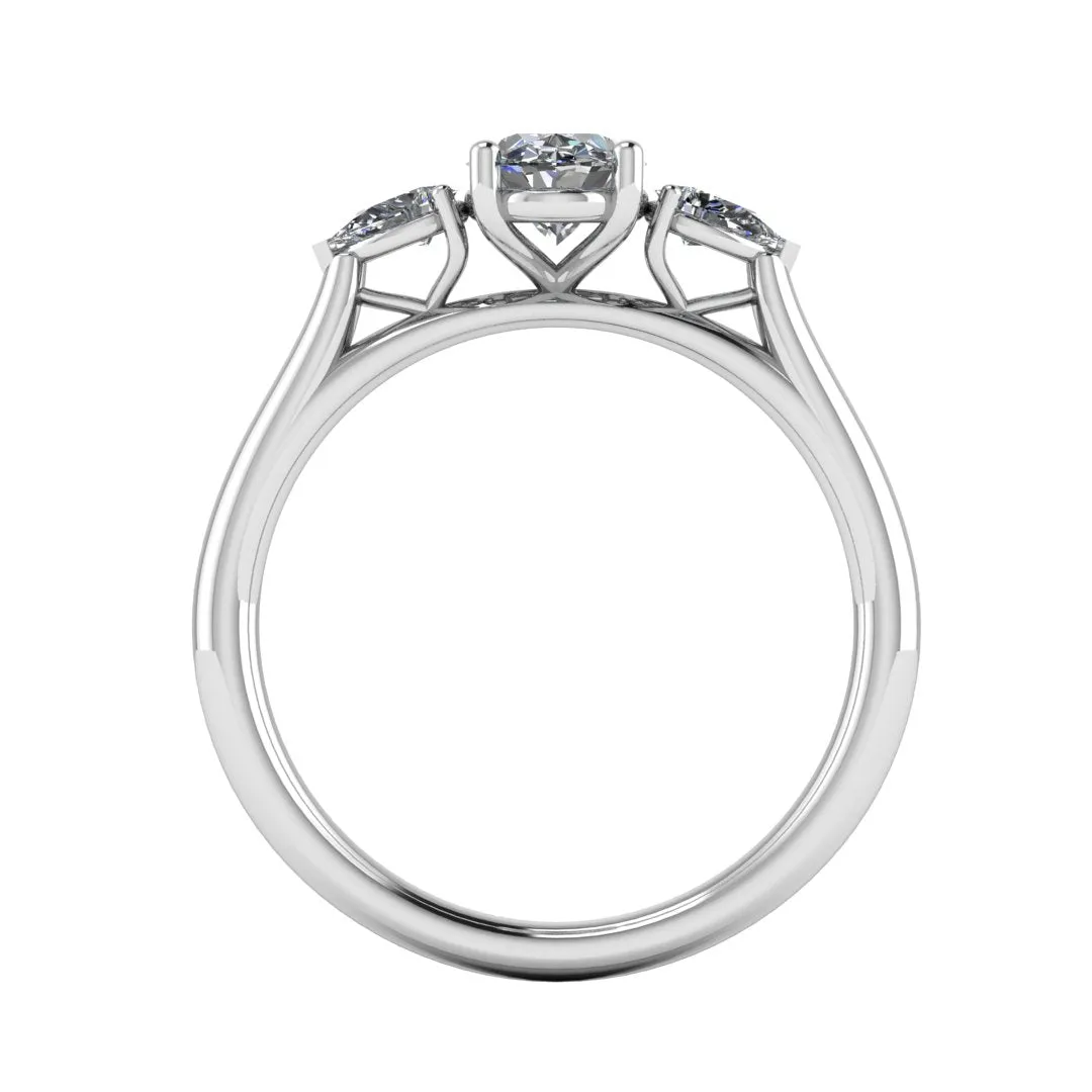 "Camila" Three Stone Oval Cut with Pear Diamond Trilogy Engagement Ring 3SOC05