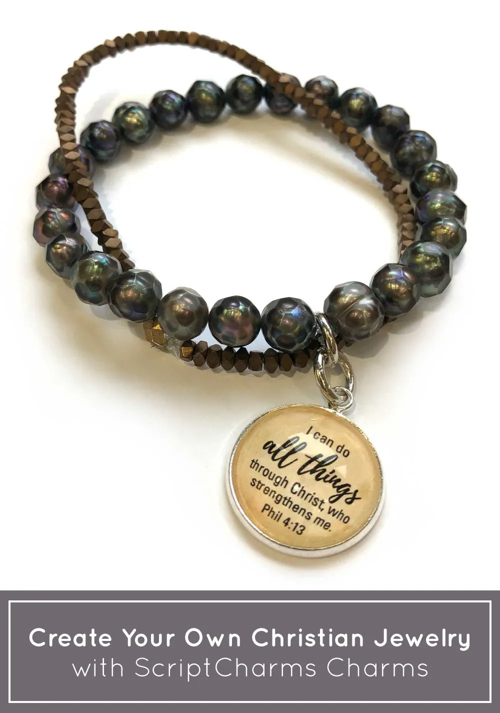 "I Can Do All Things Through Christ" Phil 4:13 Scripture Charm for Jewelry Making,  16 or 20mm, Silver, Gold