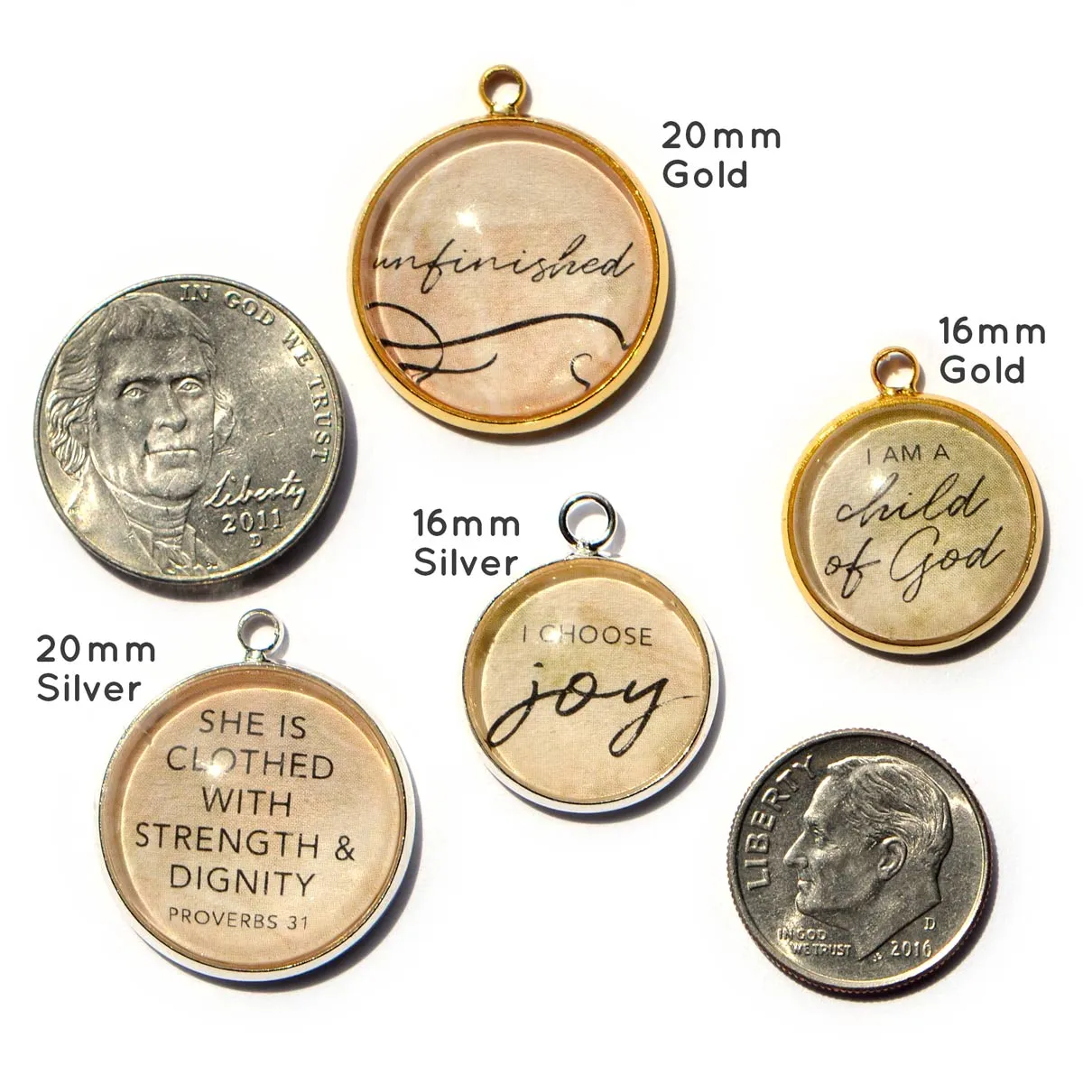 "I Can Do All Things Through Christ" Phil 4:13 Scripture Charm for Jewelry Making,  16 or 20mm, Silver, Gold