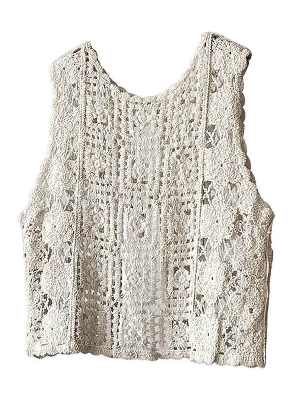 Retro Crochet Hollow-out Outwear Vest