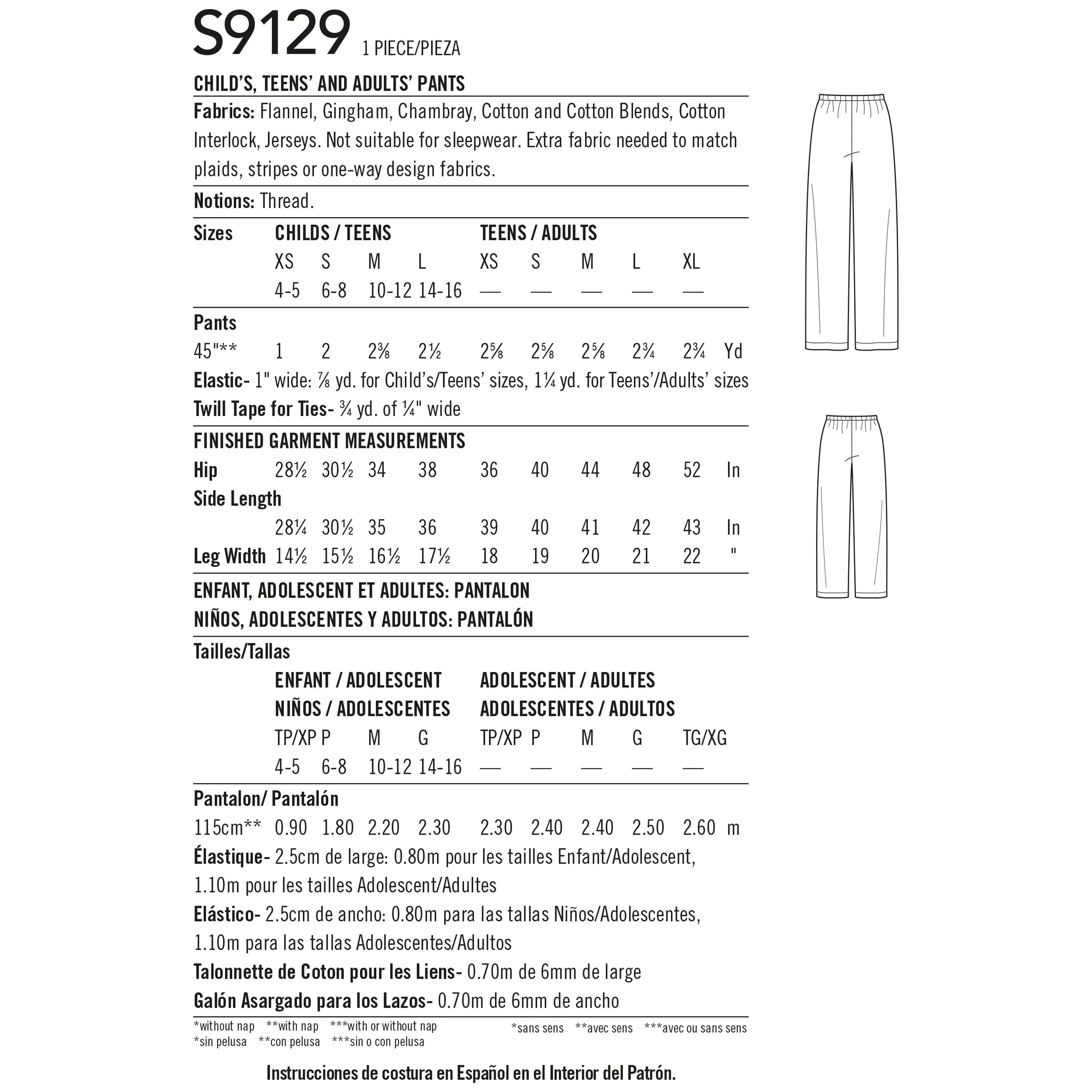 Simplicity Sewing Pattern S9129 Unisex Sleepwear