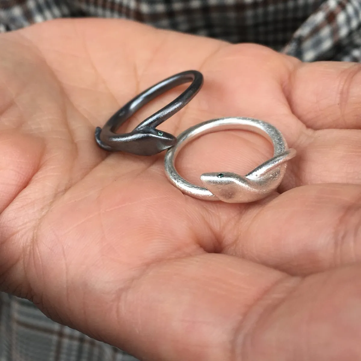Snake Ring Silver with Diamond Eyes