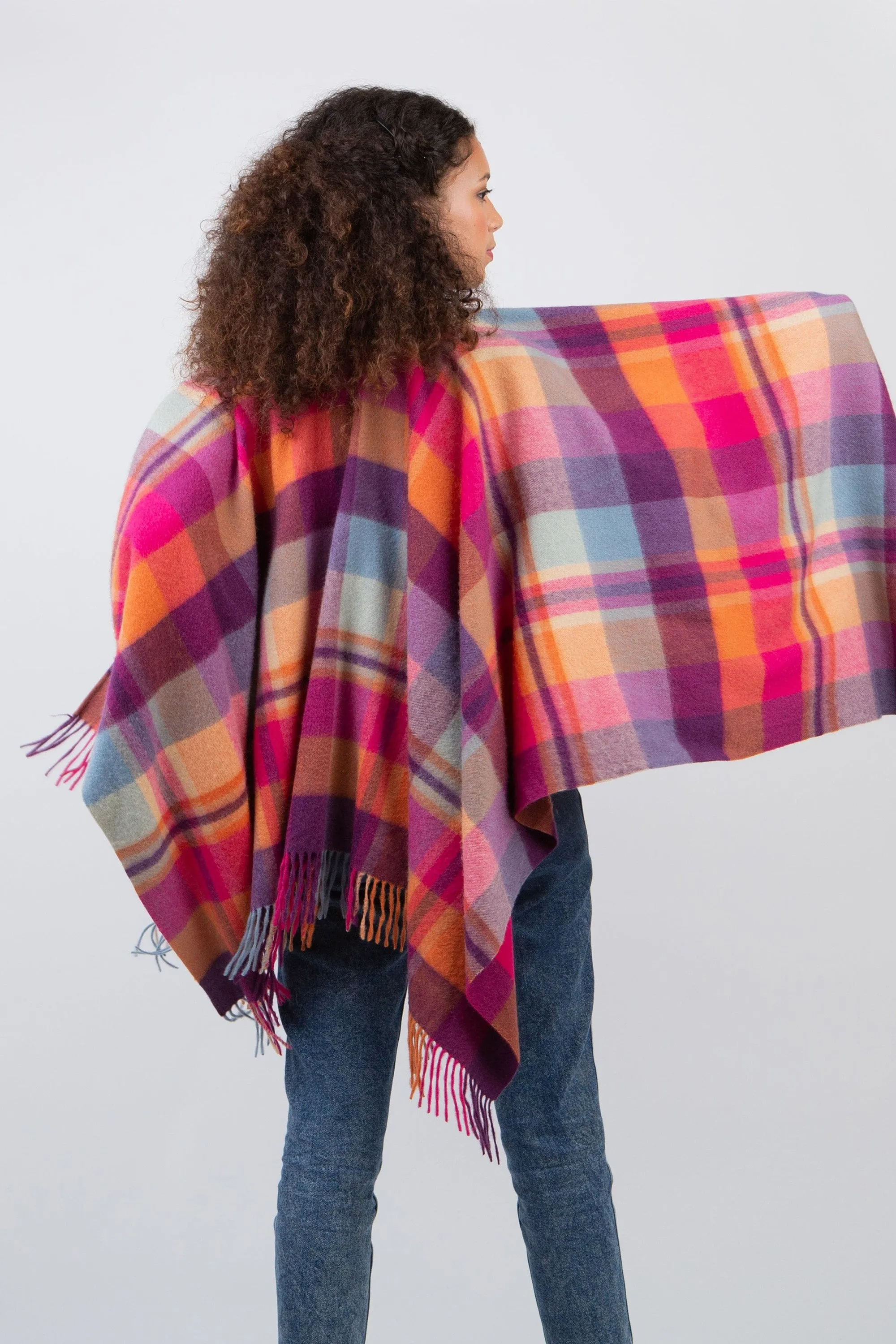 Square Check Cashmere Wrap - Orient Ginger