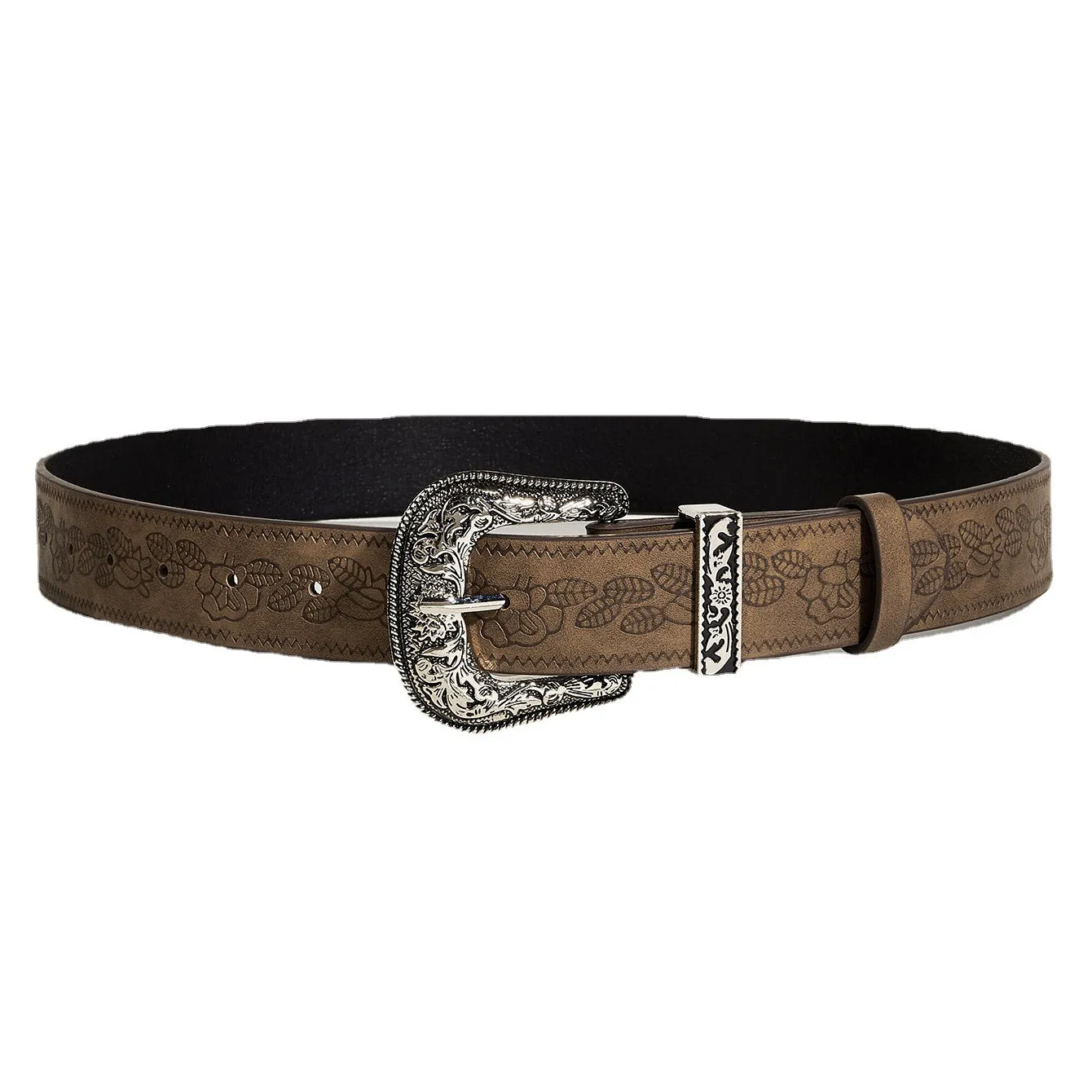 Whoelsale Pu Brown Textured Printed Needle Buckle Waistband