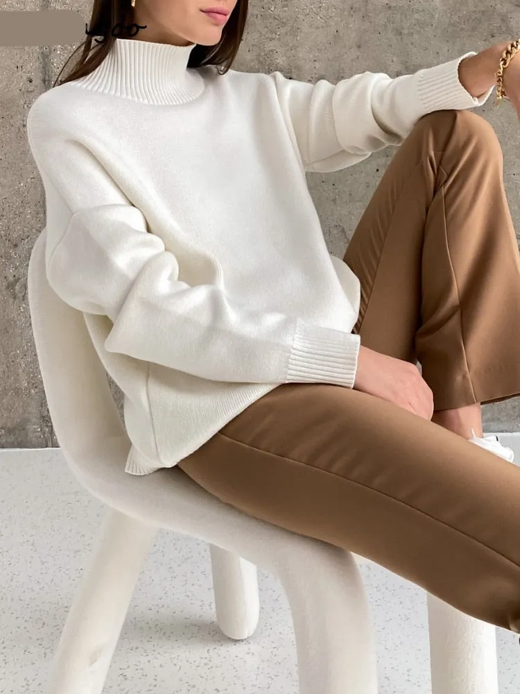 Women Oversized Casual Turtleneck Sweater
