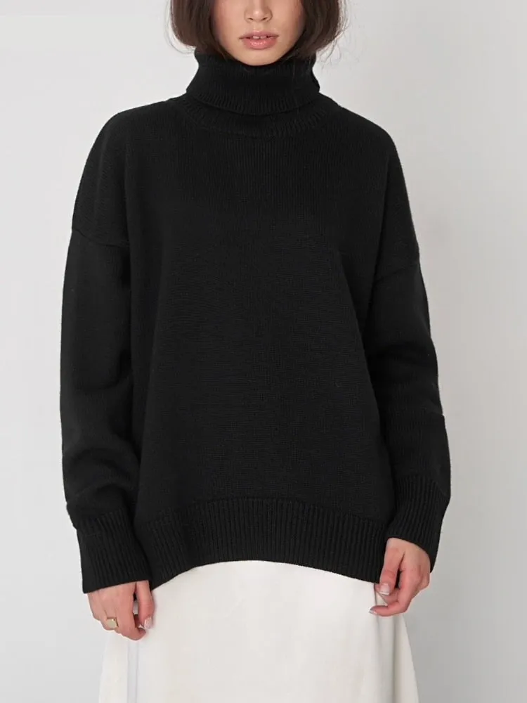 Women Oversized Casual Turtleneck Sweater