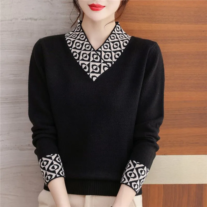 Women Panelled V-Neck Sweaters