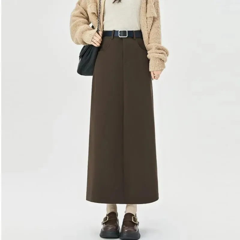 Woolen Autumn Winter High-waist Slim Fit Straight Hip-hugging Skirt