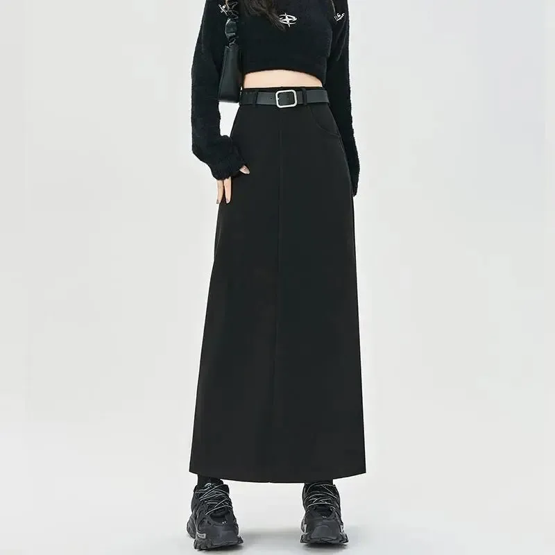 Woolen Autumn Winter High-waist Slim Fit Straight Hip-hugging Skirt