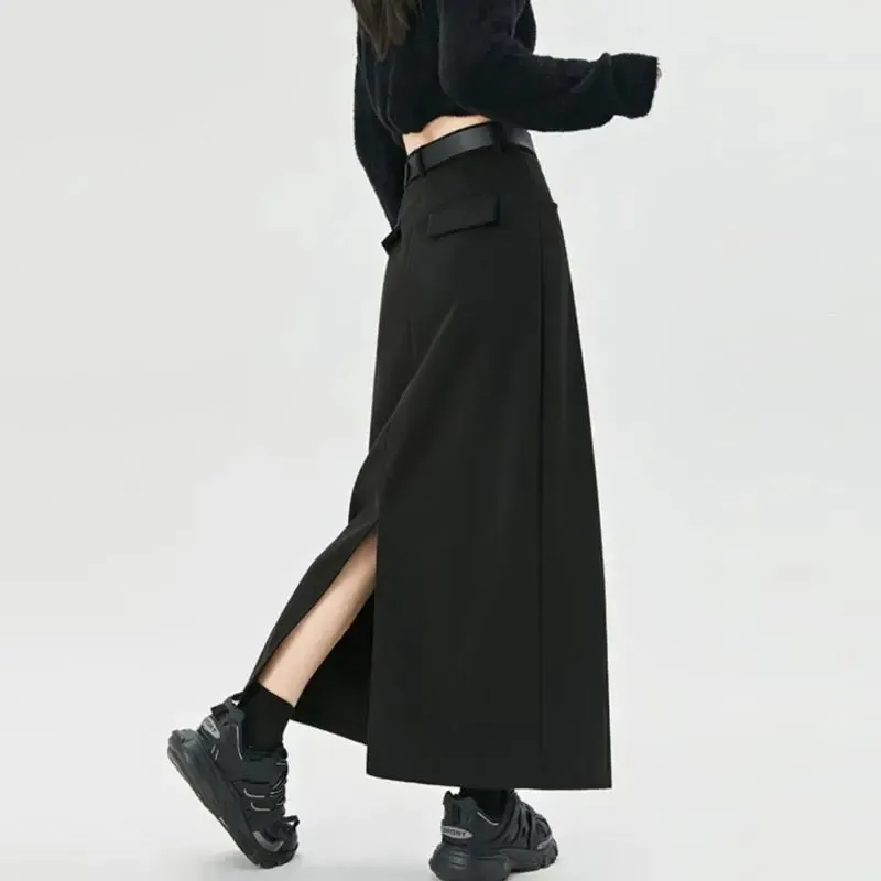 Woolen Autumn Winter High-waist Slim Fit Straight Hip-hugging Skirt