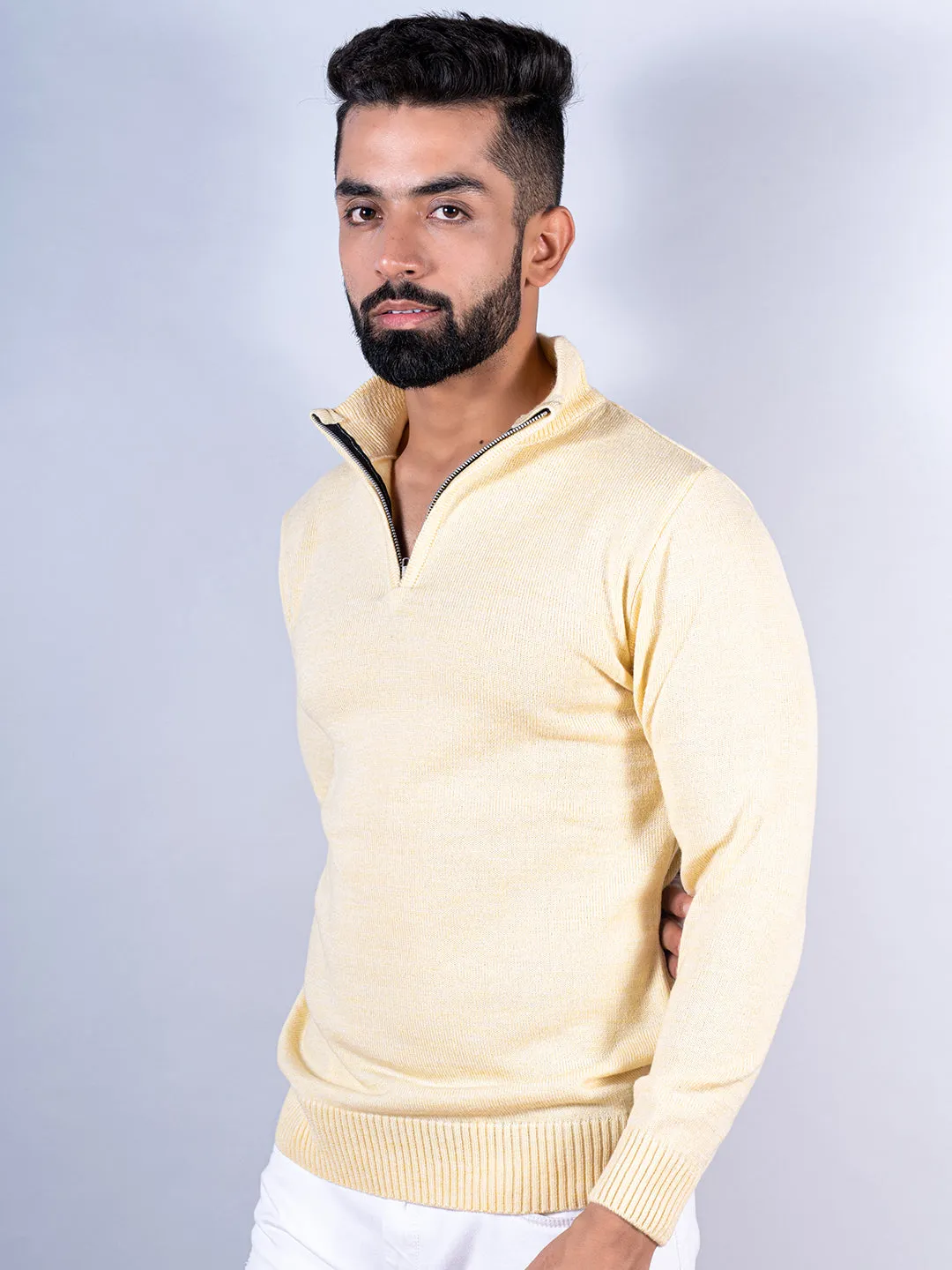Yellow Color Classic Zipper Sweater