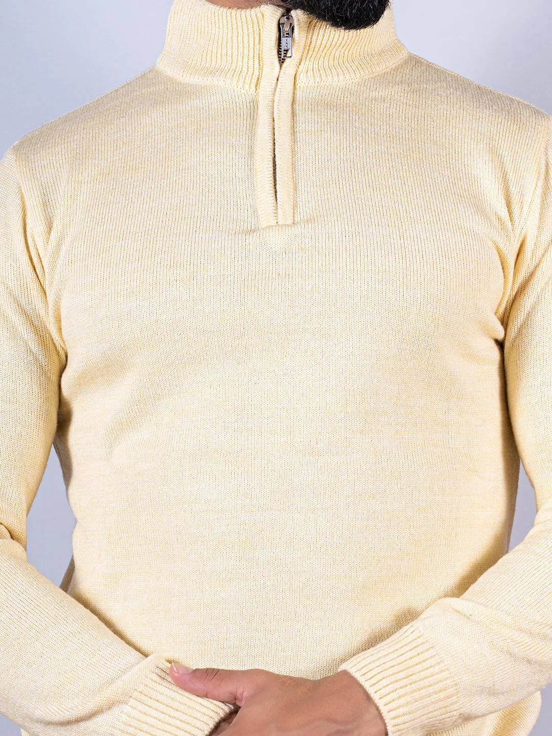 Yellow Color Classic Zipper Sweater
